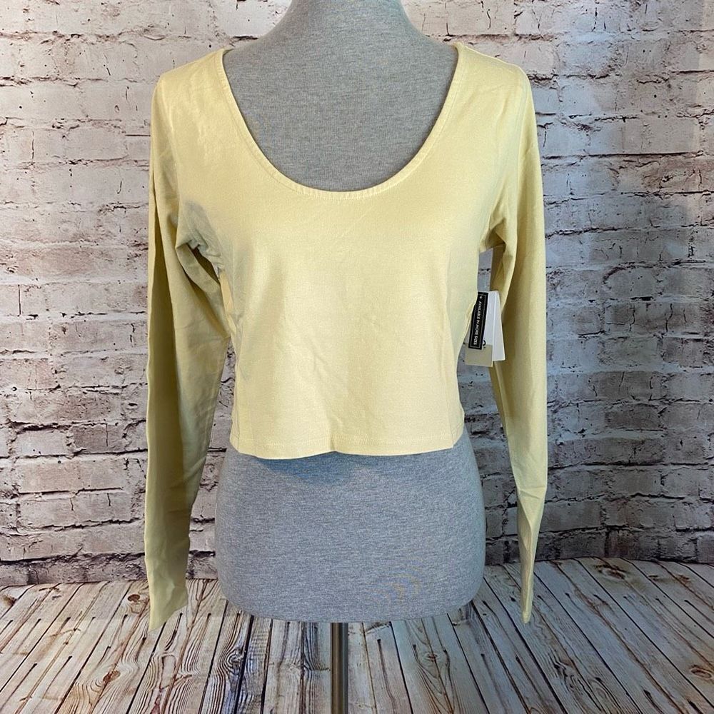 BP. Womens Tan Boulder Long Sleeve Stretch Scoop Neck Tee Crop Top Size XL NWT